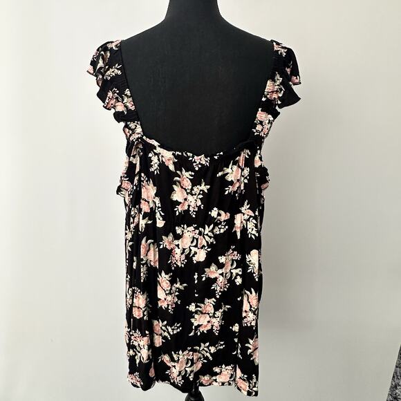Torrid Size 5 Black Pink Floral Ruffle Sleeve Square Neck Flowy Top Plus - Picture 5 of 9